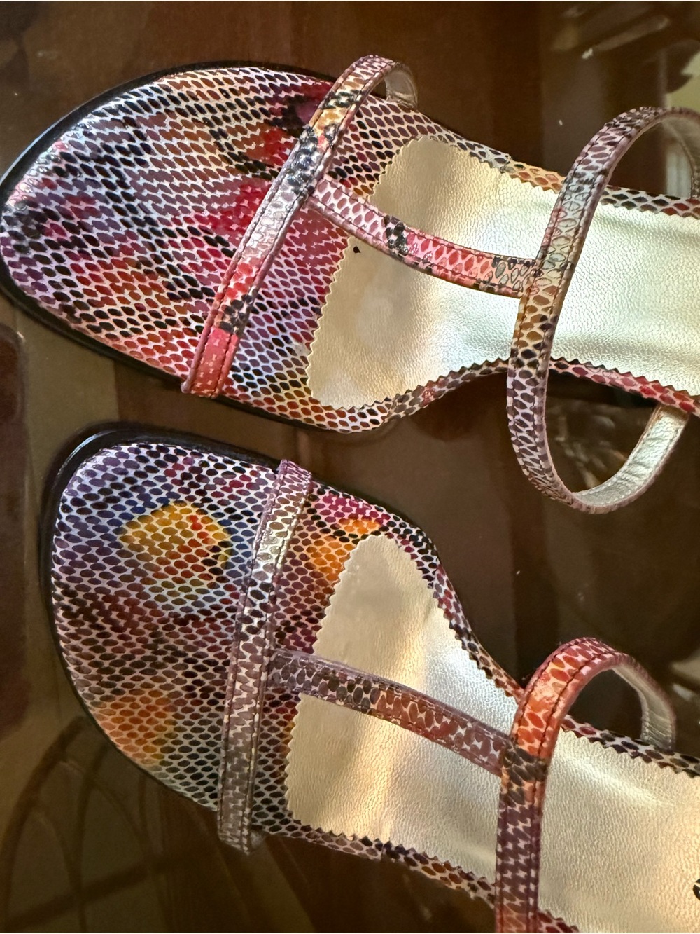 VTG bebe Women's Multi-Color Snakeskin-Print Leather Strappy Heels Size 7.5 NEW - Picture 5 of 16